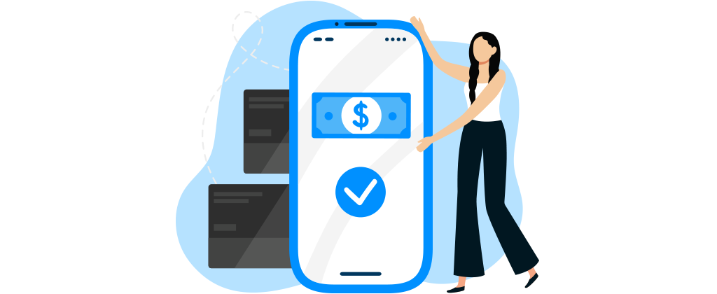  Imagem gráfica de celular e boneco mostrando a tela