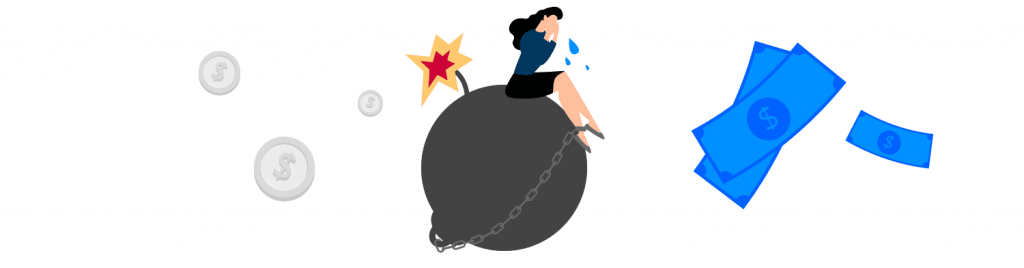 ilustração mostra mulher sentada em uma bomba e algumas notas de dinheiro em volta